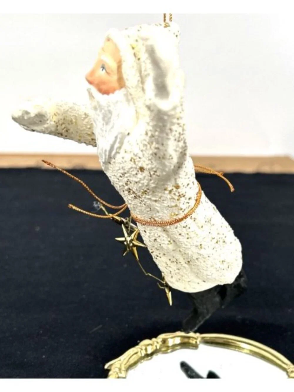 Dept 56 Christmas Ornament Flying Santa Belsnickle White Composition 7